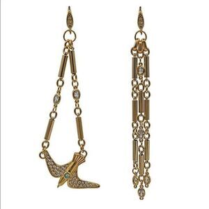 Free People Ayana Designs Swallow Pendant Gold Link Chain Earrings NWOB